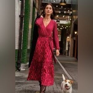 Boden faux wrap long sleeved patterned knit dress size 4 EUC!